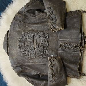 Harley Davidson Corral Distressed Eagle Embossed Leather Motorcycle Jacket